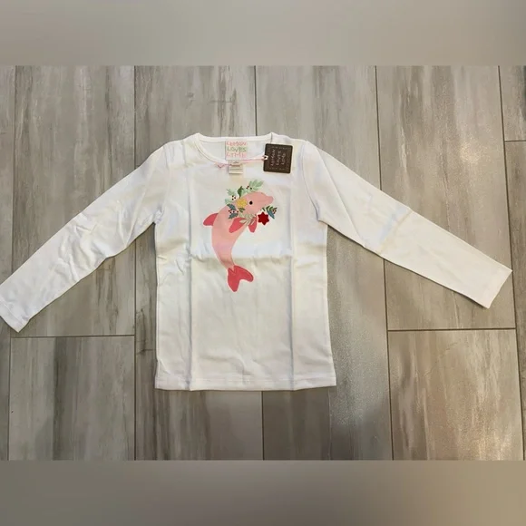 NWT Lemon Loves Lime White Dolphin Wreath Shirt Girls size 6 - Picture 1 of 6